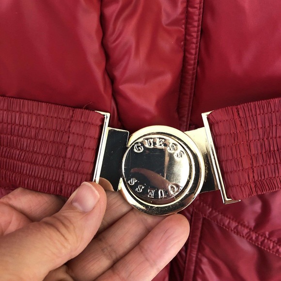 NWOT Guess Valentines Red Puffer Coat Retro Black & White Photo Lining Women XS - Picture 11 of 16